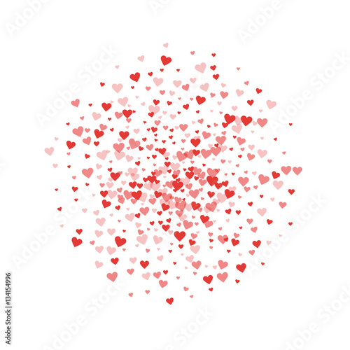 Red hearts confetti. Sphere on white valentine background. Vector illustration.