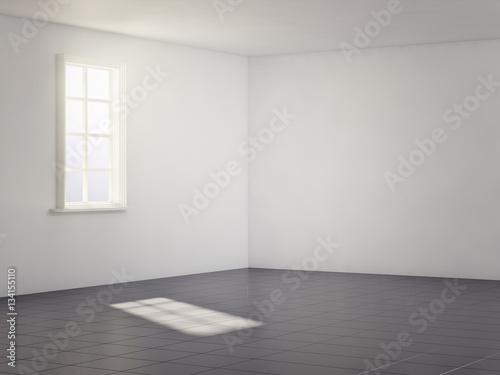 light white room with black floor. 3d render