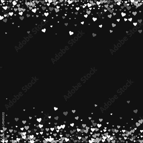 White hearts confetti. Borders on black valentine background. Vector illustration.