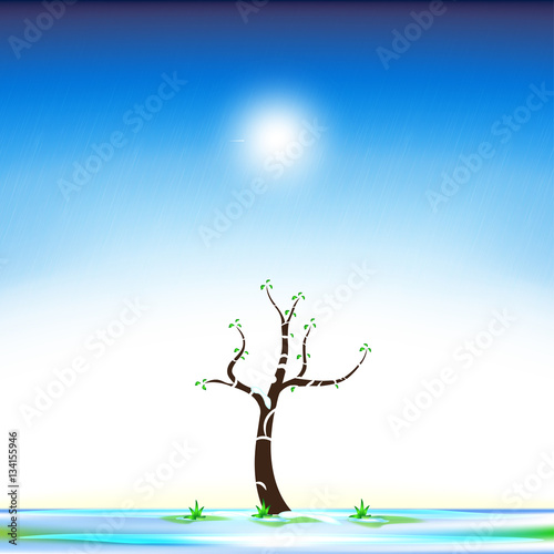 Winter. Snowfall. Winter tree in the background. Winter day. Snow Field. The snowdrifts. Vector illustration