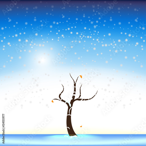 Winter. Snowfall. Winter tree in the background. Winter day. Snow Field. The snowdrifts. Vector illustration