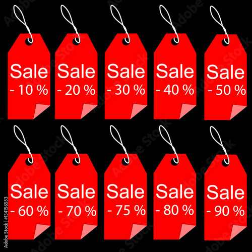 Shopping sale red tags labels set percent