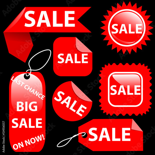Shopping sale seven red tags labels set