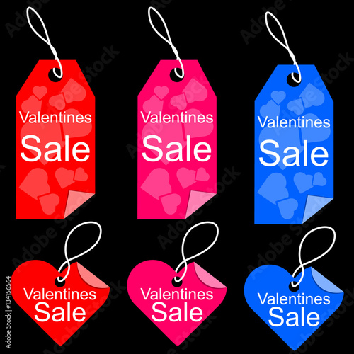 Valentines day shopping sale tag label set heart red pink blue