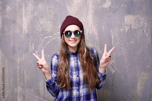 Pretty teenager girl on col...