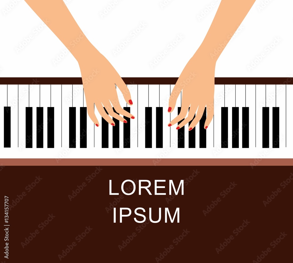 Fototapeta premium background of hands on piano keys. Music and classical art, creativity pop art