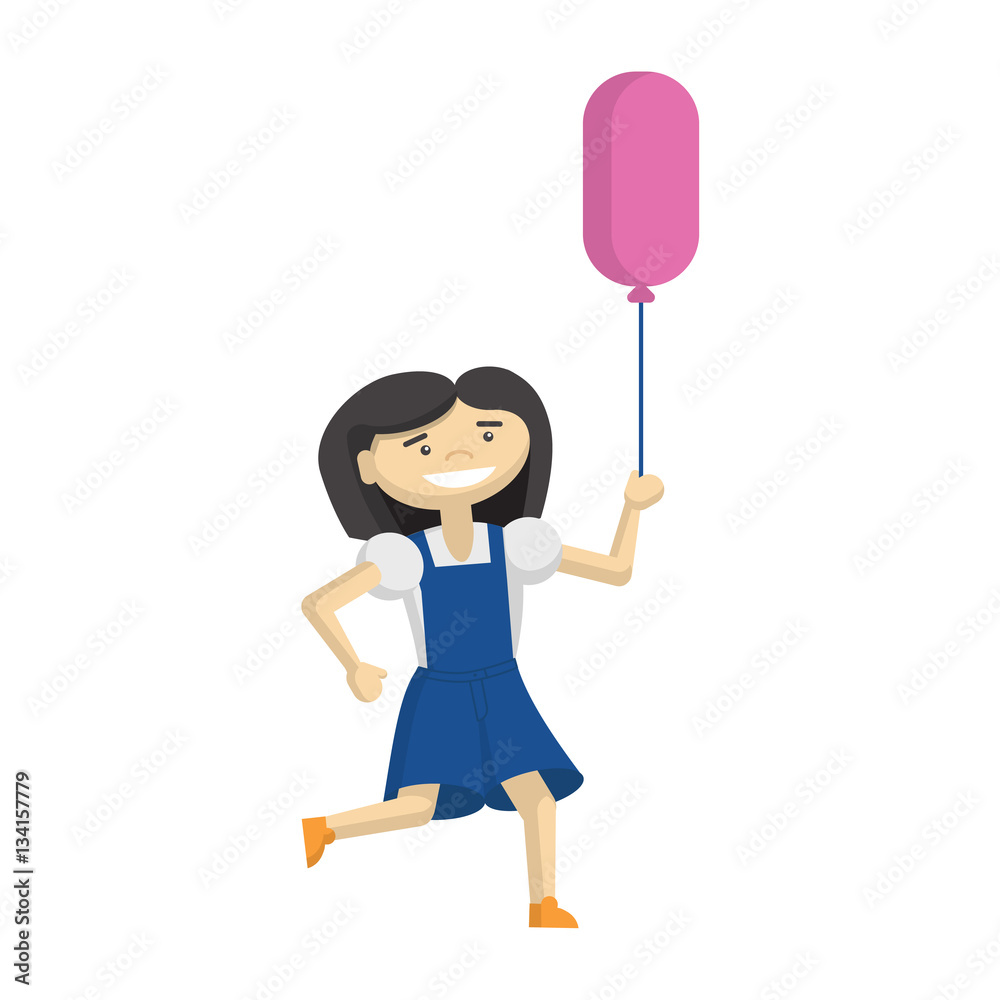 Funny girl playing on the playground with balloon. Cartoon characters on white background. Funny girl playing on the playground with balloon. Cartoon characters on white background.