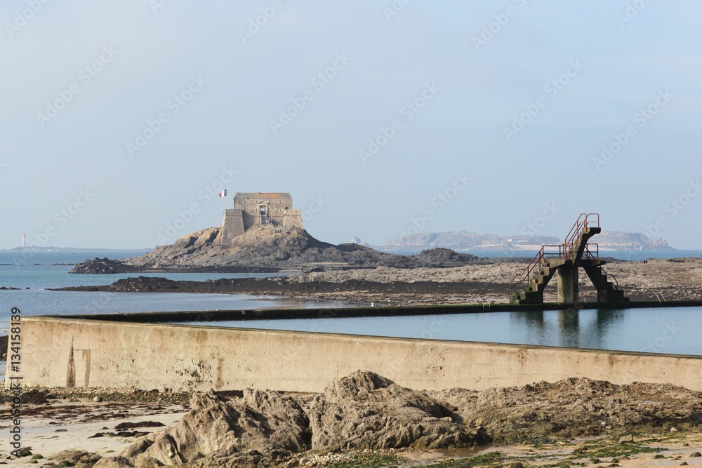 View of the coast in Saint Malo in Brittany, France
