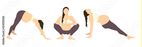 Workout for pregnant set. Yoga training. Healthcare for young mothers. Stretching for health.