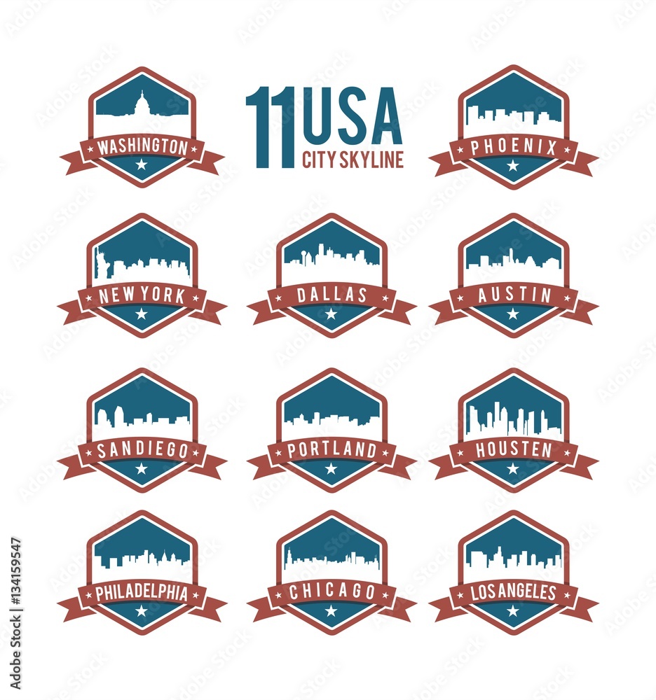 11 set vintage logo of USA skyline