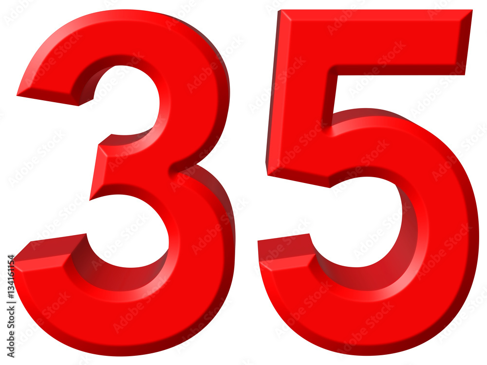 Numeral 35, thirty five, isolated on white background, 3d render Numeral 35, thirty five, isolated on white background, 3d render