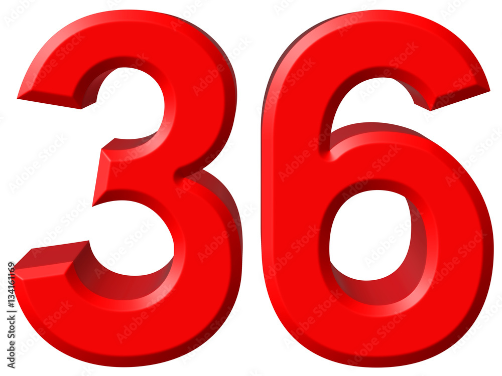Numeral 36, thirty six, isolated on white background, 3d render Numeral 36, thirty six, isolated on white background, 3d render