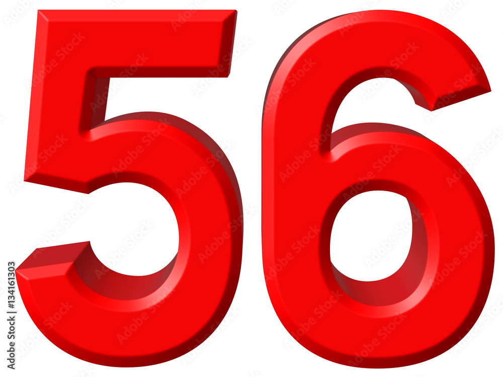 Numeral 56, fifty six, isolated on white background, 3d render