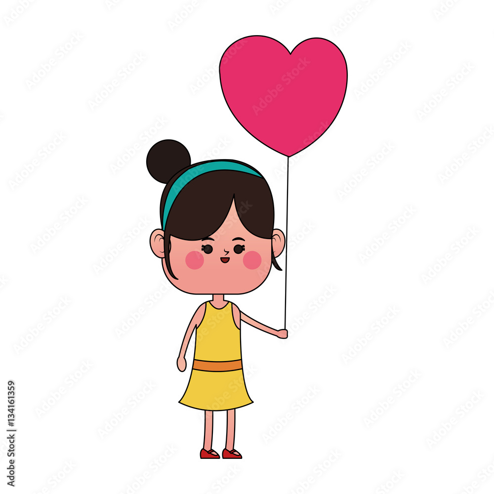 kawaii girl with heart balloons over white background. colorful design. vector illustration