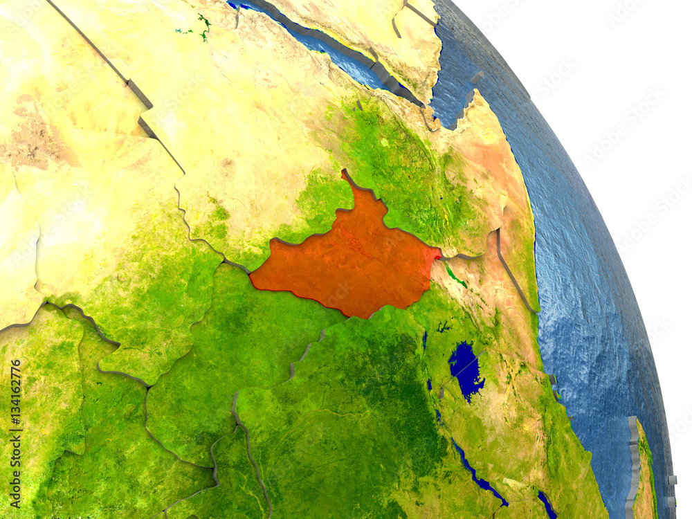 South Sudan on Earth in red
