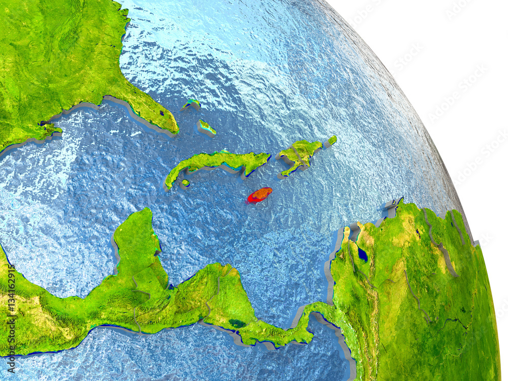 Jamaica on Earth in red