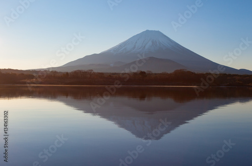 Mountain Fuji and Lake Shoji in morning