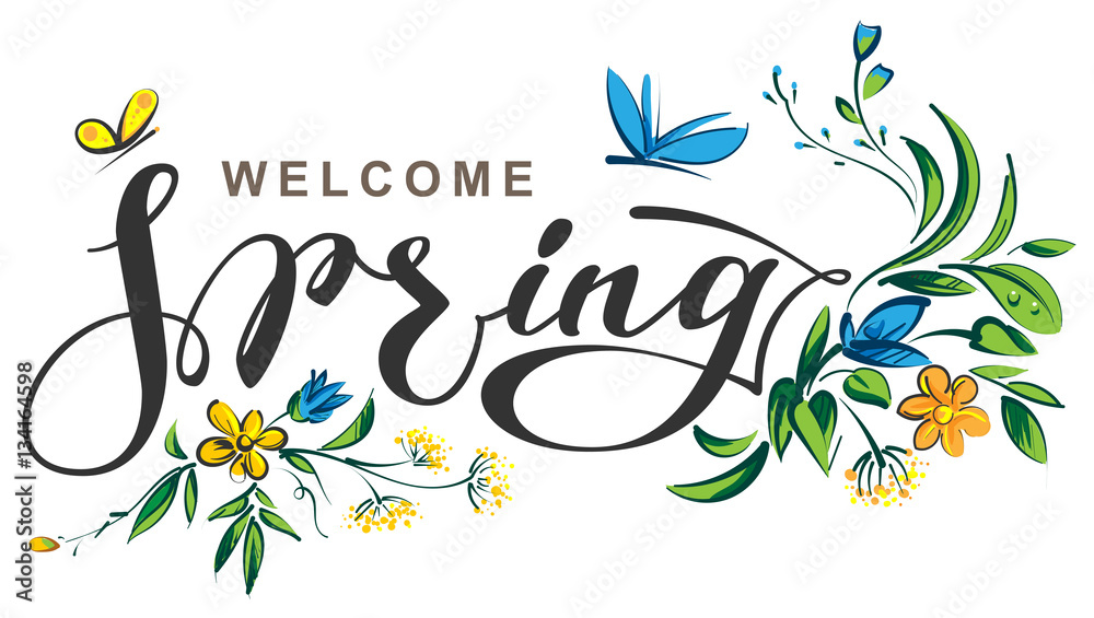 Naklejka premium Welcome spring lettering text