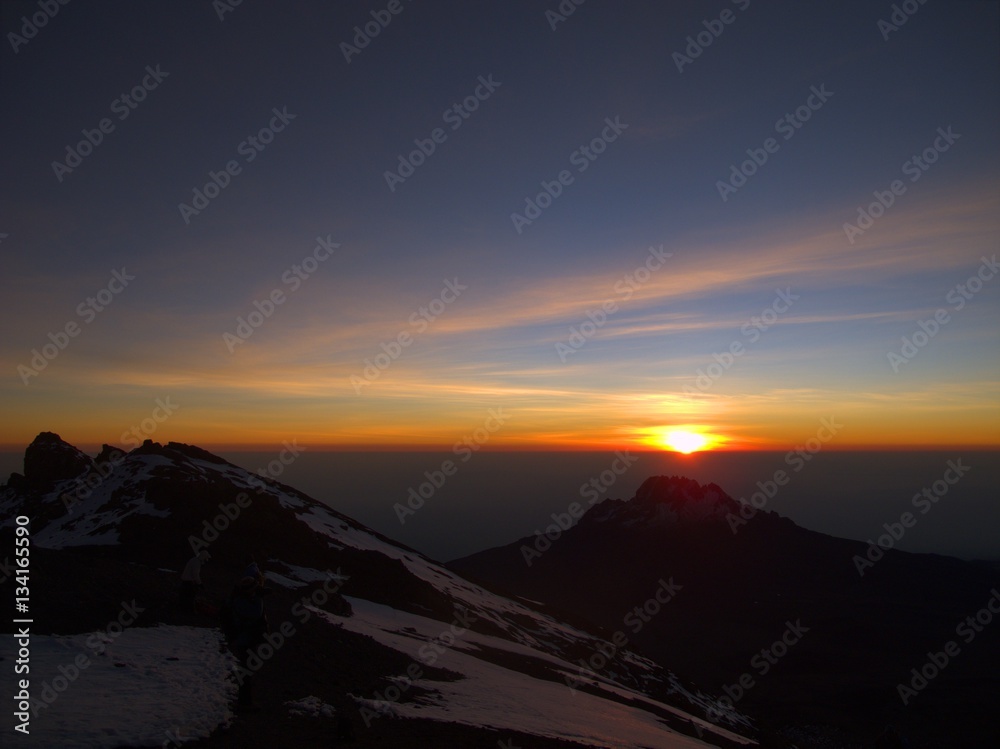Sunrise from stella point high on Mt Kilimanjaro