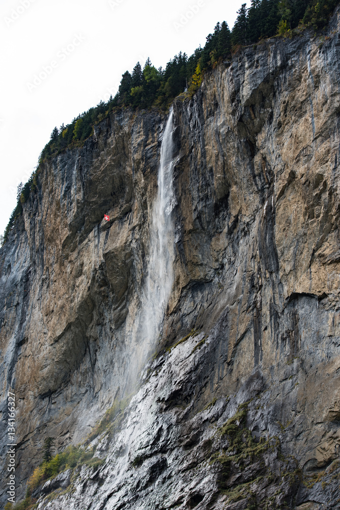 Staubbachfall waterfall as seen from Interlaken, Switzerland
