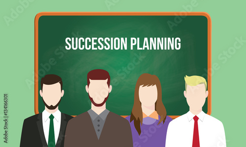 succession planning concept in a team illustration with text written on chalkboard