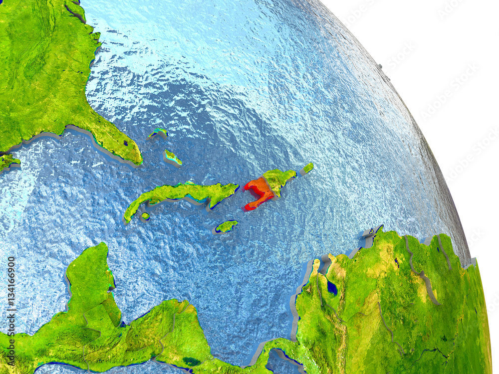 Haiti on Earth in red