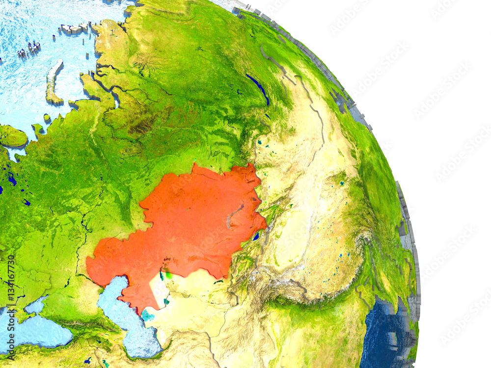 Kazakhstan on Earth in red