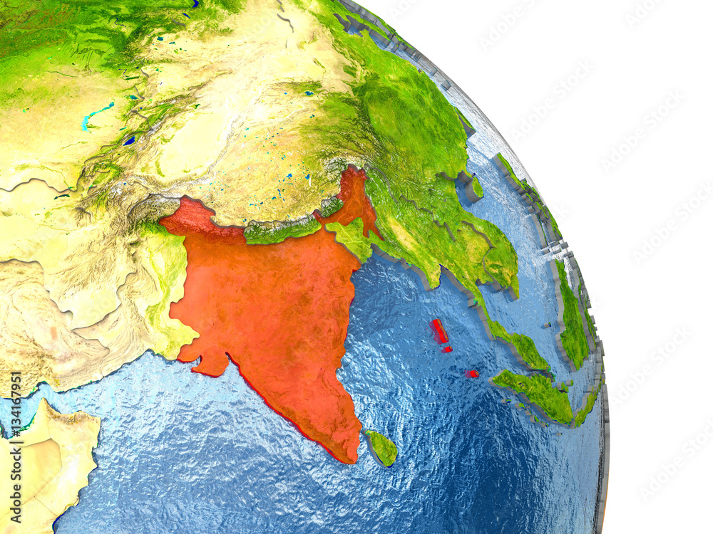 India on Earth in red