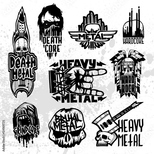 Heavy rock music badge vector set.