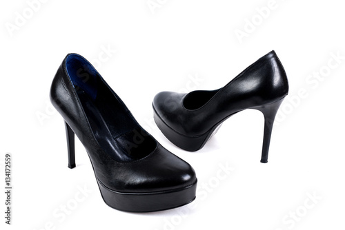 Black women's high-heeled shoes on a white background