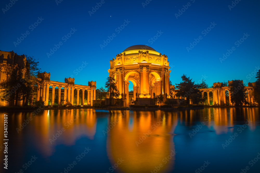 Palace of Fine Arts Museum at Night in San Francisco, California, USA