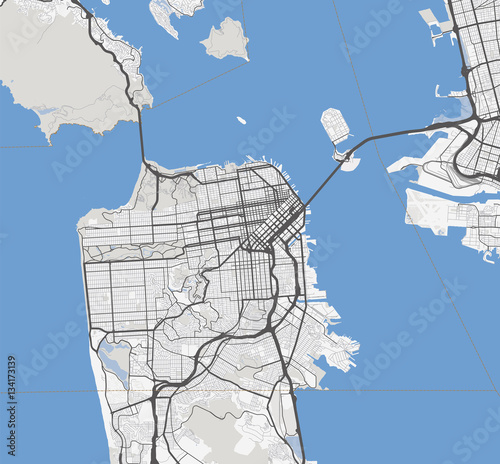 Map San Francisco city. California Roads