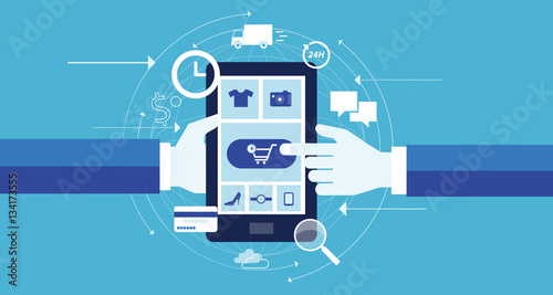 business shopping online on mobile device concept and internet marketing online 