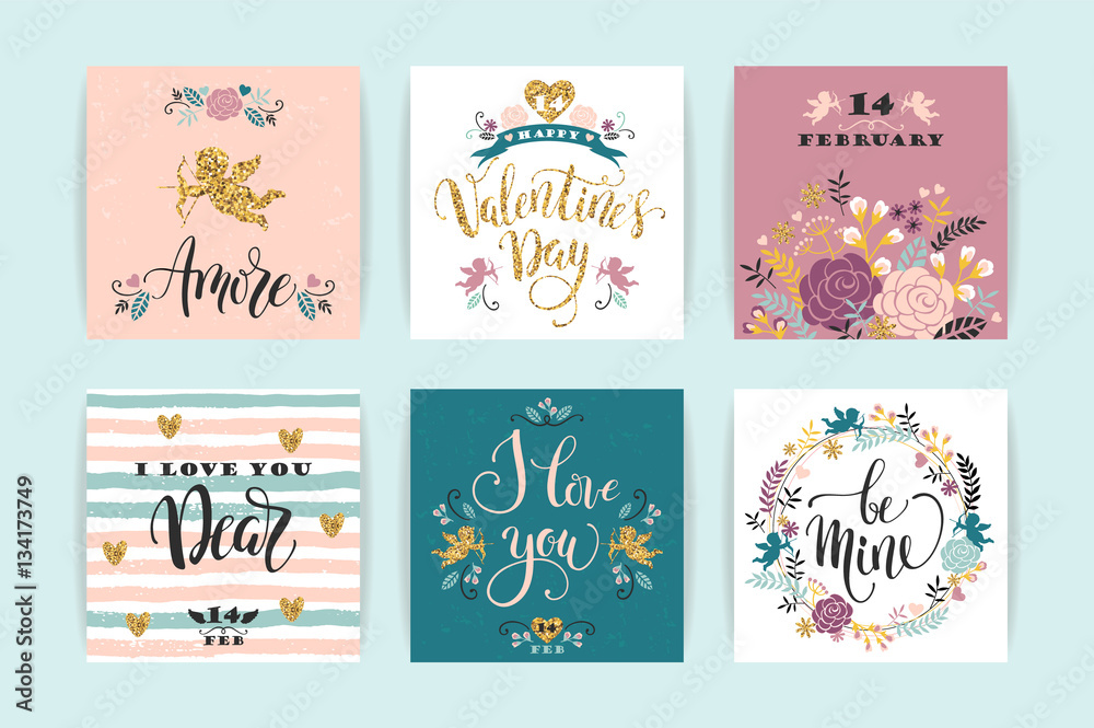 Set of Happy Valentines Day cards. Set of Happy Valentines Day cards.