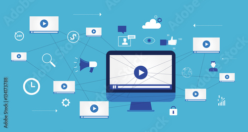  video marketing content online concept and digital marketing content and social network connection concept