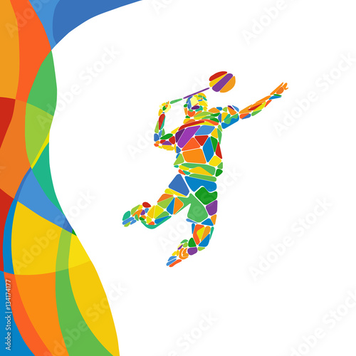 Summer Games abstract colorful pattern with Badminton player