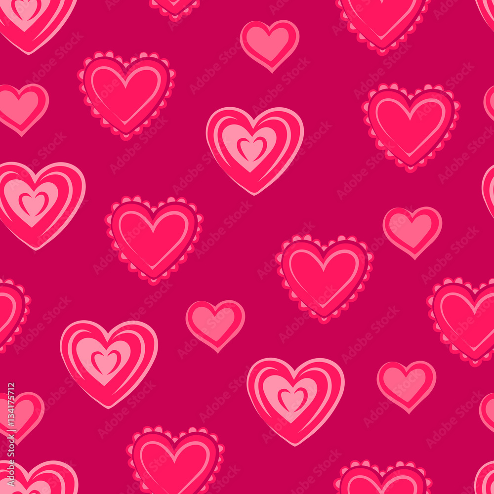Hearts. Pink seamless pattern for Valentine's day. Vector illustration.