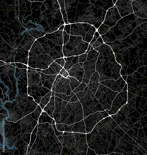 Black and white map of Charlotte city. North Carolina Roads