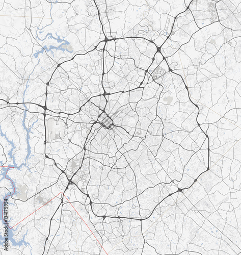 Map Charlotte city. North Carolina Roads