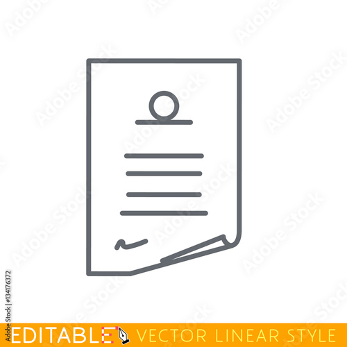 Signed Document. Editable line icon. Stock vector illustration.