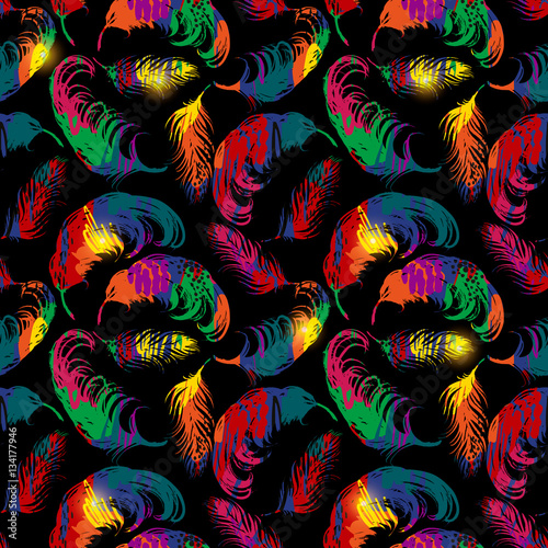 Vector seamless pattern with abstract feathers.