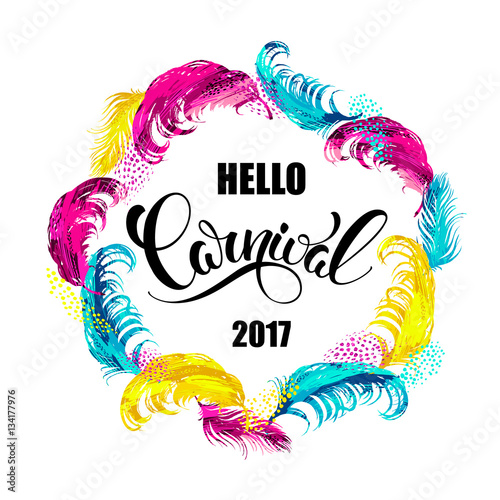 Carnival. lettering design with feather frame.