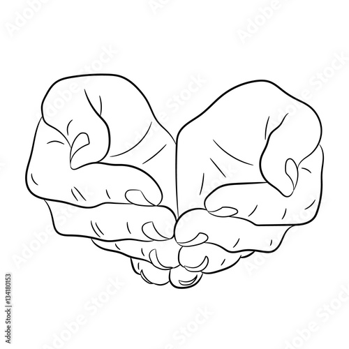 Two open empty hands. Asking gesture. Monochrome vector illustrations.