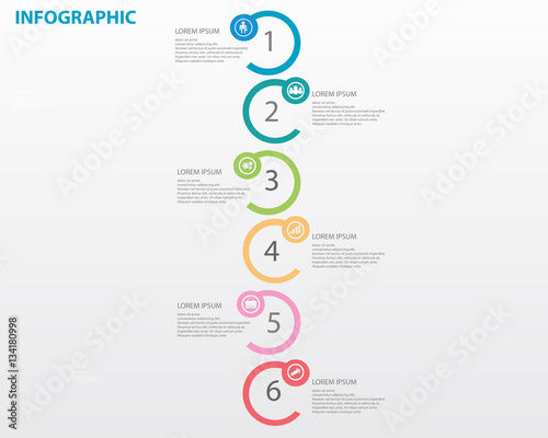 infographic concept. Vector template with 6 options, parts, stages, buttons. Can be used for web, diagram, graph, presentation, chart, report, step by step infographics. Abstract background.