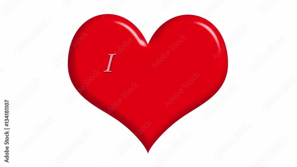 Big red heart creating on the white background. Message I Love You appearing word by word. Big red heart creating on the white background. Message I Love You appearing word by word.