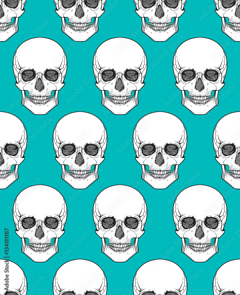 Human skull tribal style seamless pattern. Vector hand drawn illustration. Boho Human skull tribal style seamless pattern. Vector hand drawn illustration. Boho