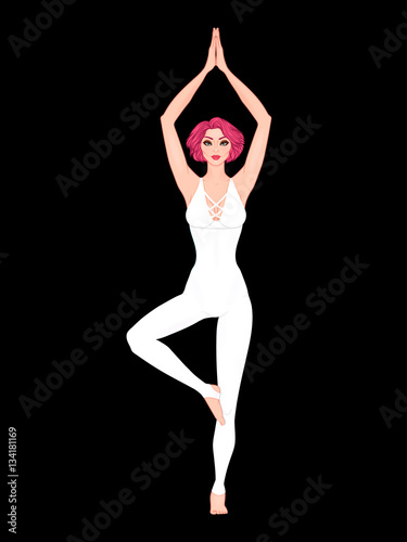 Yoga woman vector illustration. Pose Vrikshasana. Girl Meditation