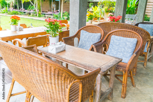 Tables and Chair in outdoor cafe restaurant .