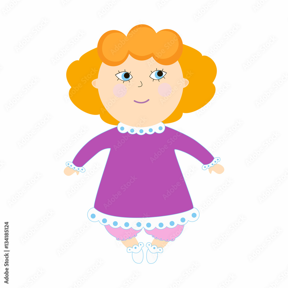 Infant girl smile. Illustration with the kid on a white background. Cartoon children character.