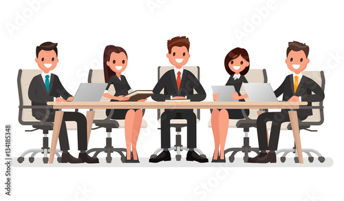 Business meeting at the big table, led by the head of the compan